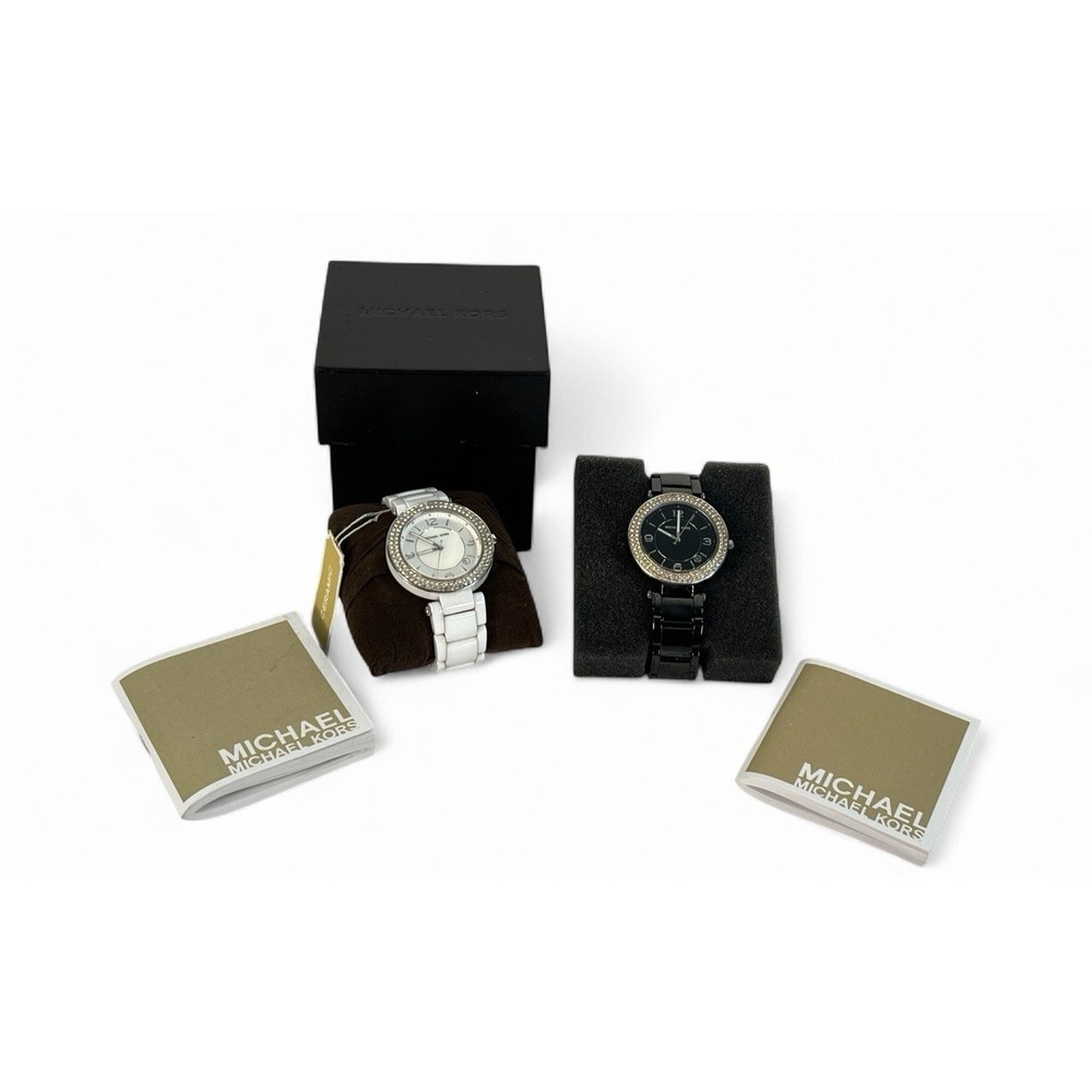 y2k vtg lot of 2 Michael Kors Ceramic Watch crystal bezel mother of pearl‎